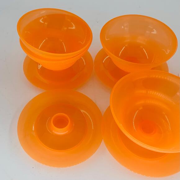 Tupperware Dessert Cups With Lids Set 4 Orange Bowls Pudding Petite Dishes - Picture 2 of 6